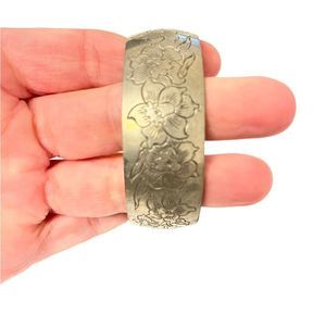 Kirk Stieff Vintage Pewter Cuff Bracelet Flower of The Month Jonquil March